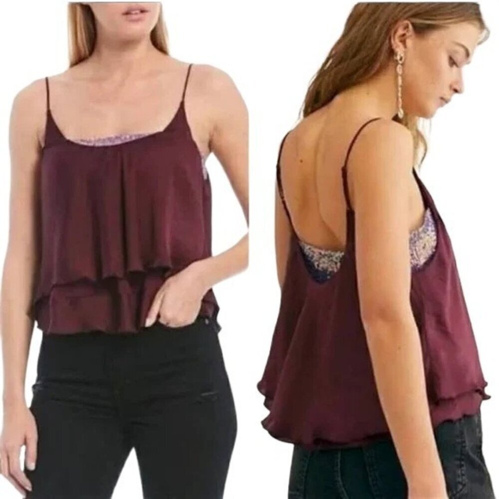 Free People Turn It On Purple Sequin Satin Cami